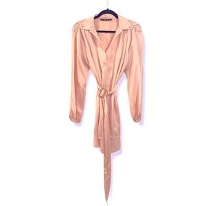 New Women’s Pink Belted Long Sleeve Flowy Blouse Size S